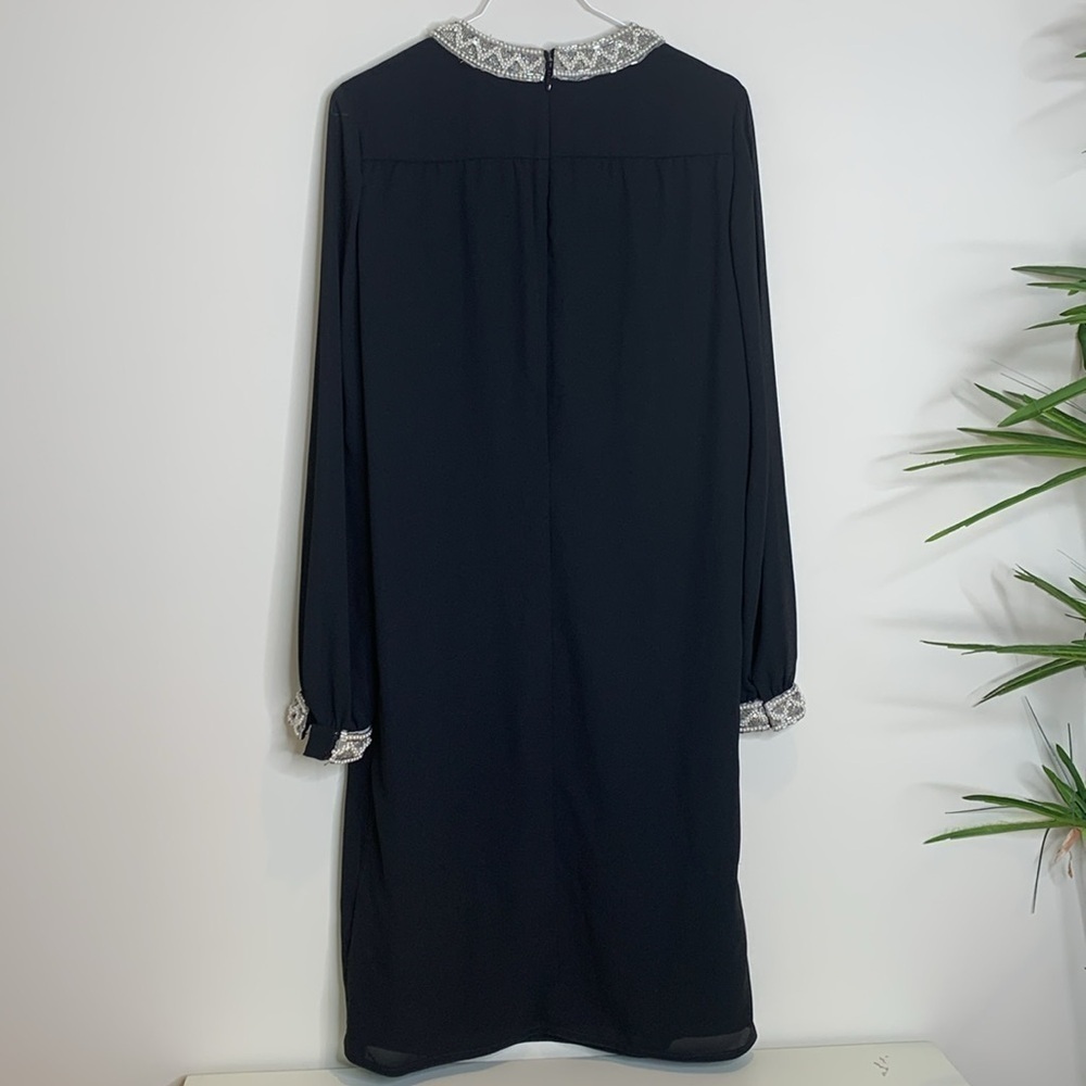 Vintage Pearl Beaded Rhinestone Jeweled Neckline Embellished Lined Shift Dress M - Picture 15 of 17